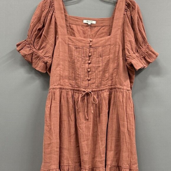 Madewell Puff Sleeve Cotton Mini Dress Large Vintage Quartz Pink - Picture 2 of 4